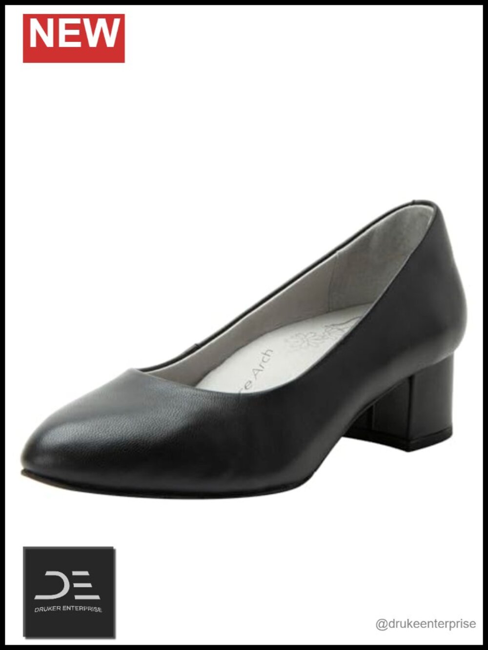 Women's Leather Almond Toe Pumps with Arch Support - Comfortable Low Heel Dress